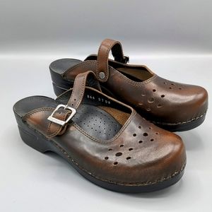 Dansko Merrie Cabrio Mary Jane Clogs Mules Size 38  Us 7.5-8 Cordovan Brown